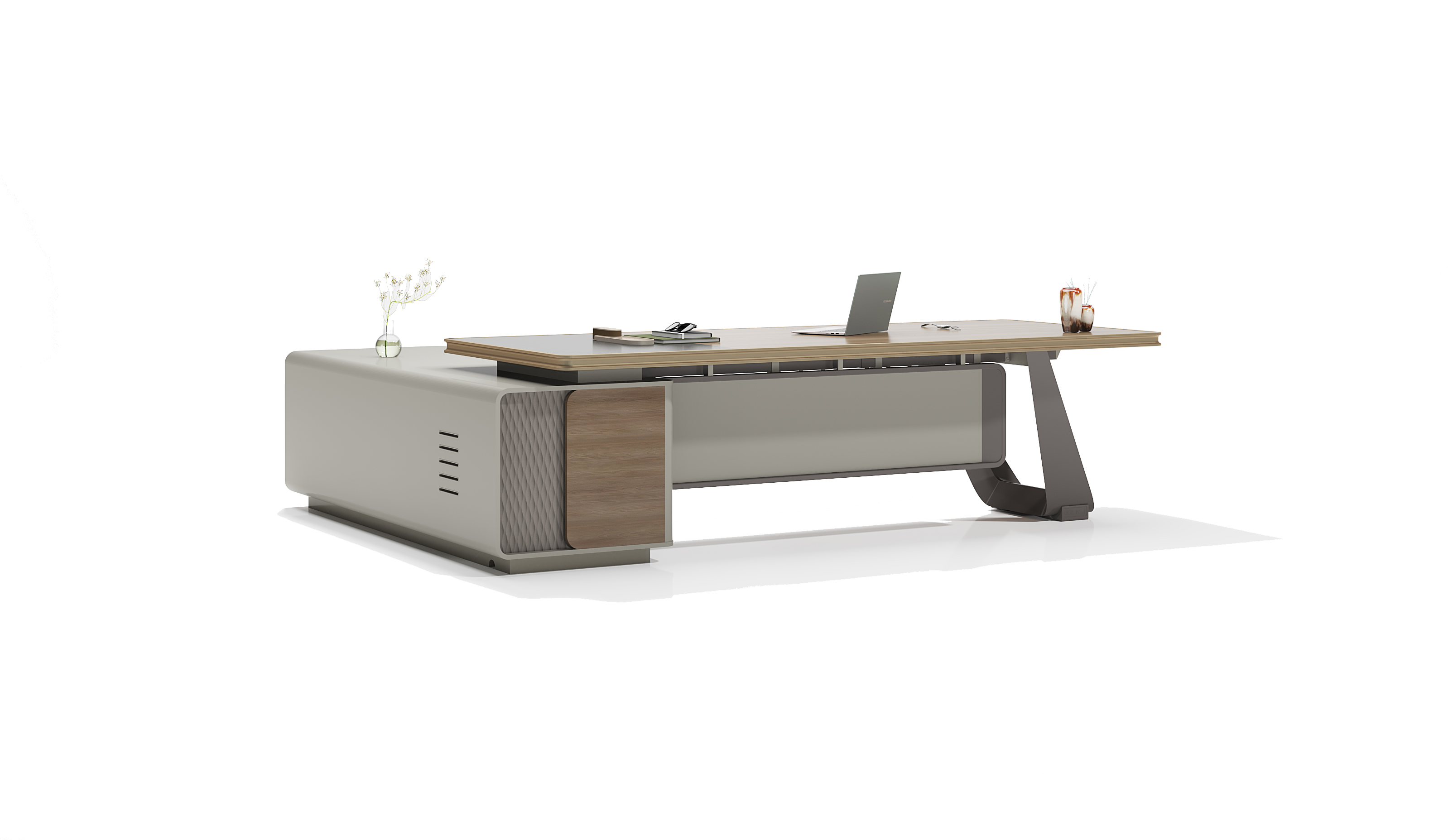 Boss desk/ Supervisor desk/ Office desk/  Qianxi Oak + Khaki Gray + Space Gray Imitation Leather Grain