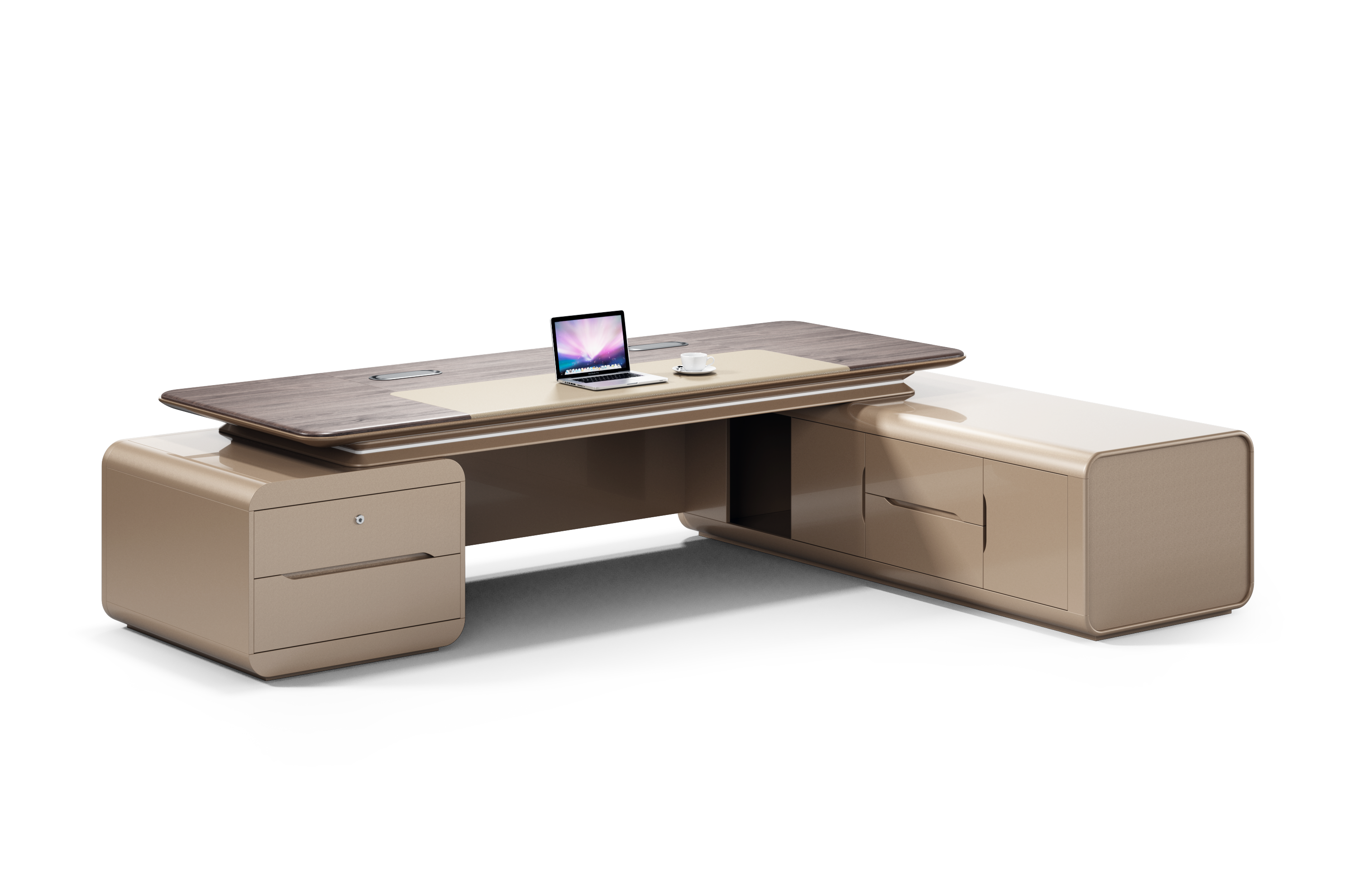 Light luxury boss desk /Office desk /Black walnut + Golden coffee