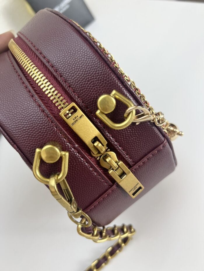 YSL round bun bag with chain strap Wine red size: 17cm