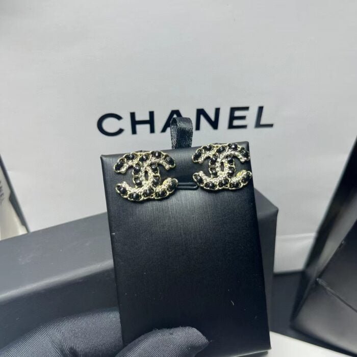 Chanel Swaro crystal diamond string letter stud earrings