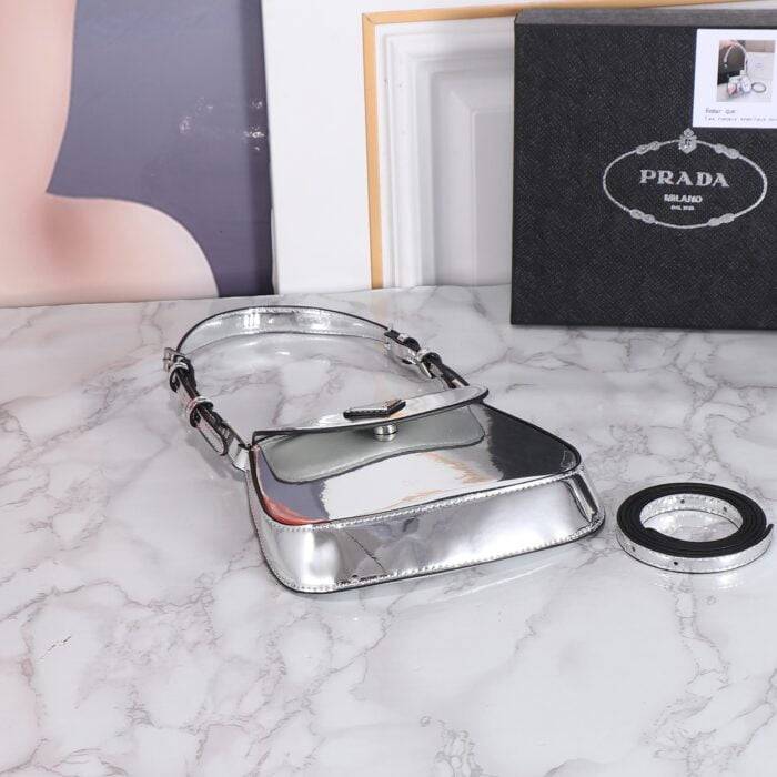 Prada hobo cleo Patent leather 611 sliver size:22*13cm
