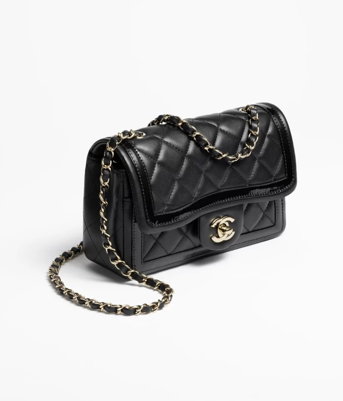 CHANEL / MINI FLAP BAG Lambskin, Patent Calfskin & Gold-Tone Metal Black