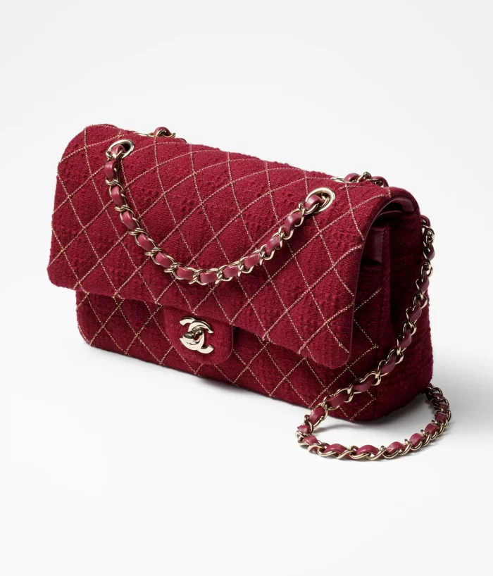 CHANEL / CLASSIC HANDBAG Wool Tweed & Gold-Tone Metal Burgundy