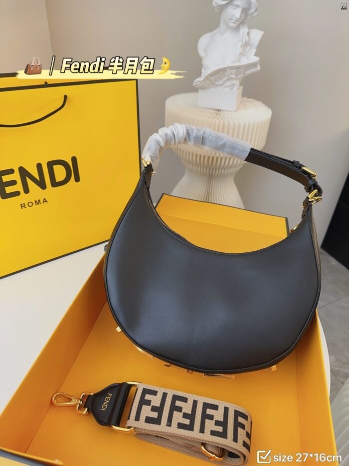 FENDI half moon bag Underarm bag Black Size: 28*16cm