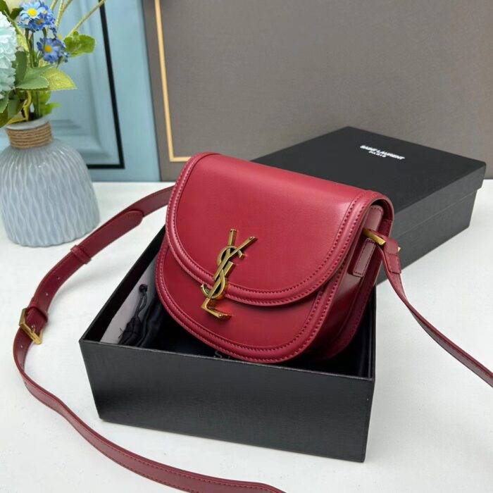 YSL saddle cowhide leather shoulder bag 0233 wine red size: 19*16*6cm