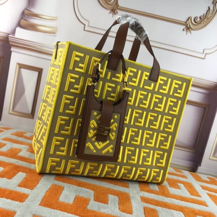 FENDI peekaboo Canvas Tote with mobile phone bag yellow 2118 Size: 37*32 cm