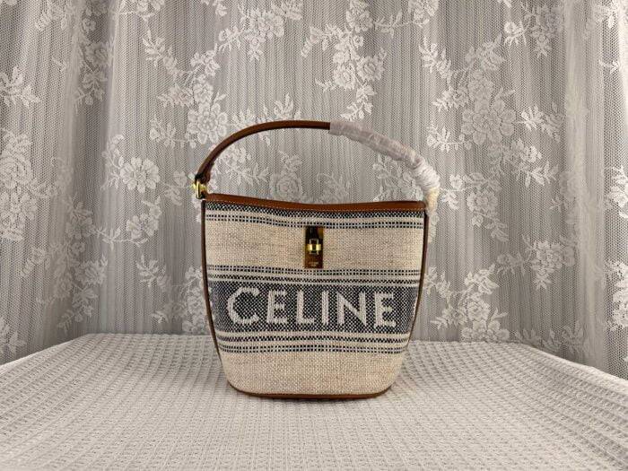 CELINE Fabric cow leather mini bucket bag Size:16*18*16cm