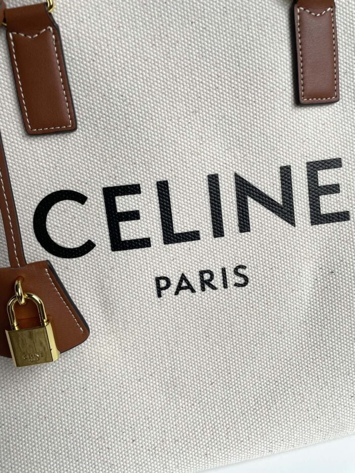 CELINE horizontal printed canvas and calfskin handbag white Size: 44*32*16cm