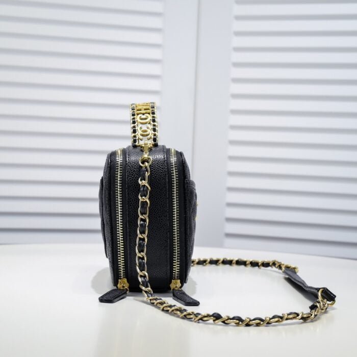 Chanel Caviar alphabet Camera chain crossbody black handle bag