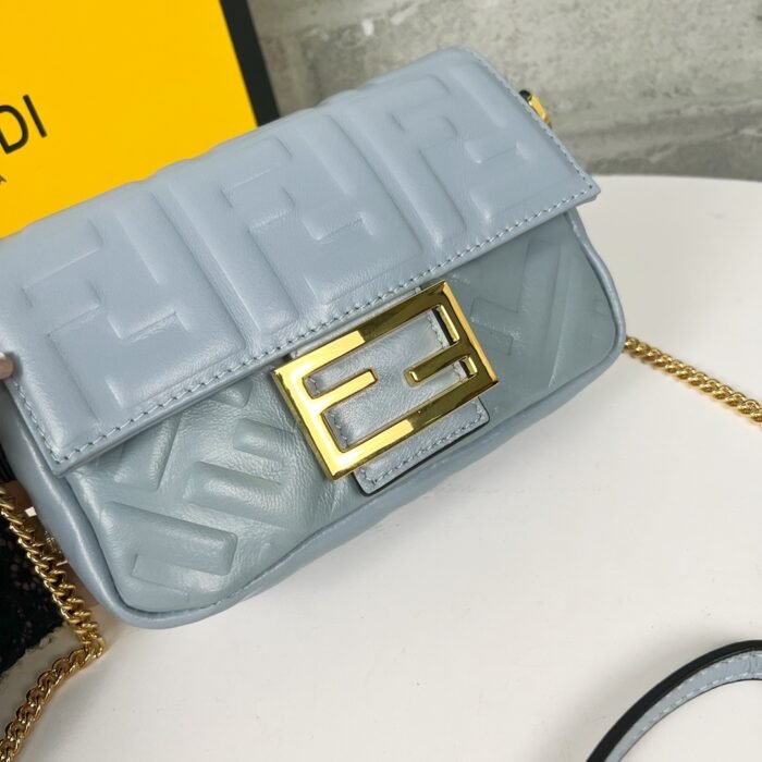 FENDI BAGUETTE Mini Chain Strap Light Blue Handbag Size: 4*18*11cm