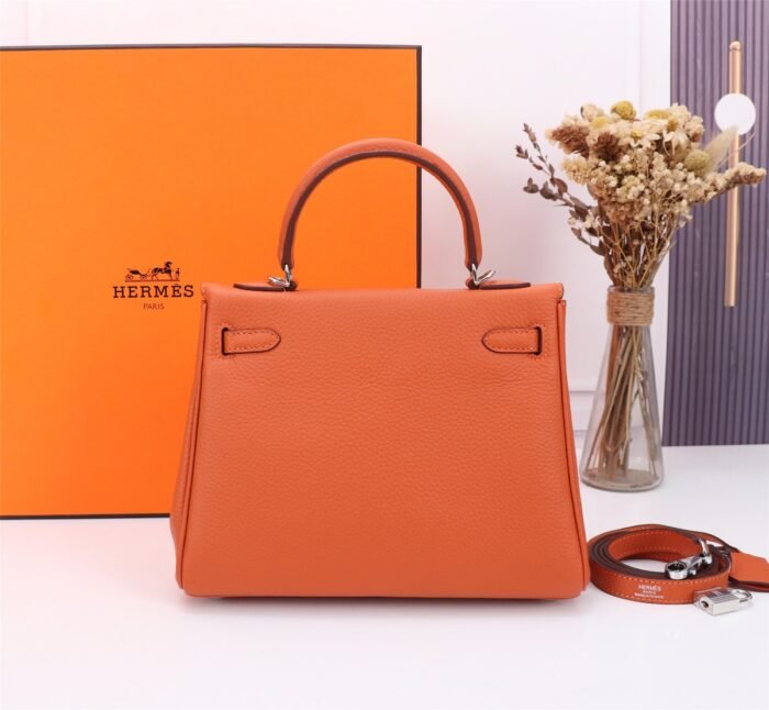 Hermès Kelly Togo Calf Sliver hardware Orange size: 25Cm/ 28Cm