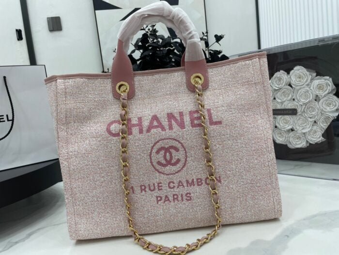 Chanel canvas tote bag Pink light gold size: 38cm