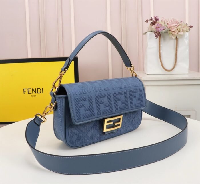FENDI Baguette F embroidery Light Blue shoulderbag F2029 Size: 26*5*15CM