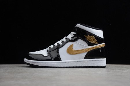 JORDAN 1 MID PATENT BLACK WHITE GOLD