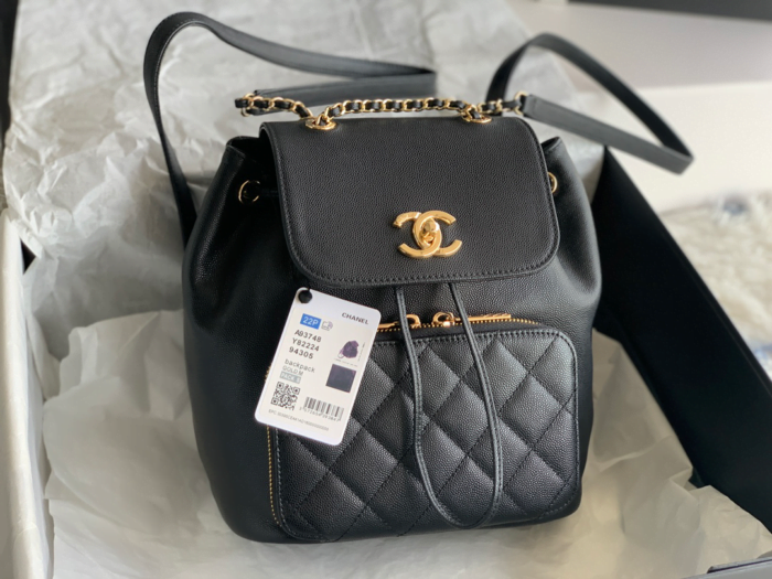 Chanel Classic backpack Black ball pattern series size: 24x21x16cm