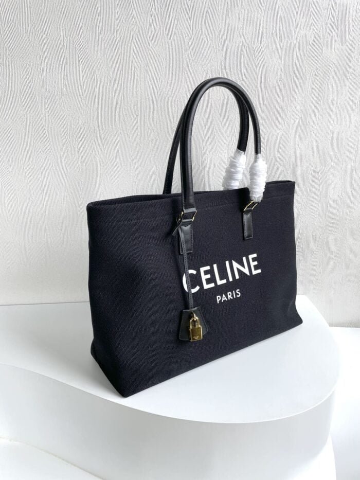 CELINE horizontal printed canvas and calfskin handbag Black Size: 44*32*16cm