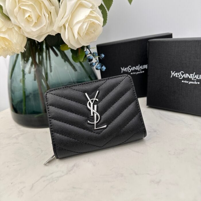 YSL Kat caviar Short round zip wallet 1890 black size: 12*10*3CM