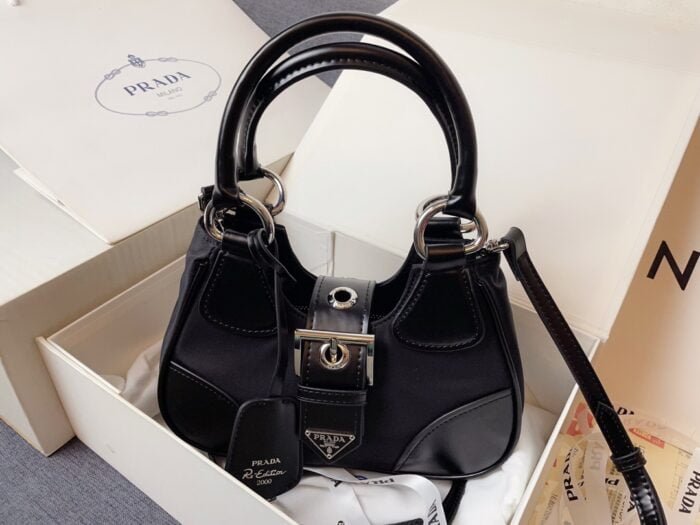 Prada Nylon and leather splice Underarm bag black 1BA381 size: 22.5cm