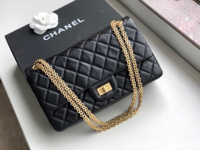CHANEL / 2.55 HANDBAG Aged Calfskin & Gold-Tone Metal Black Ref. A37586 Y04634 C3906 size:28cm