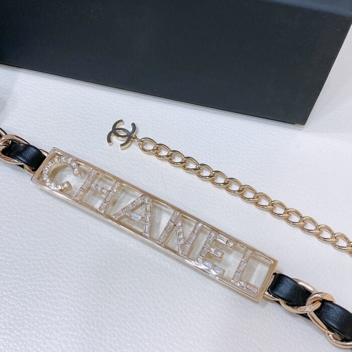 chanel 23c Hollow rhinestones Letter logo waist chain necklace