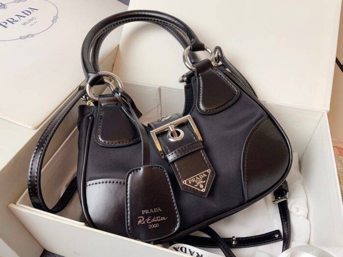 Prada Nylon and leather splice Underarm bag black 1BA381 size: 22.5cm