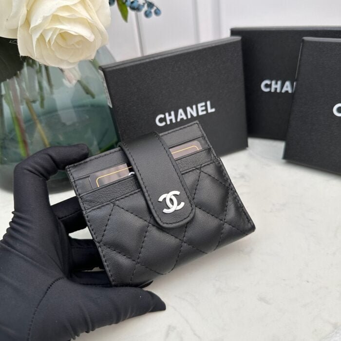 Chanel leather short card bag with gold and sliver hardware 609 size: 12*9cm