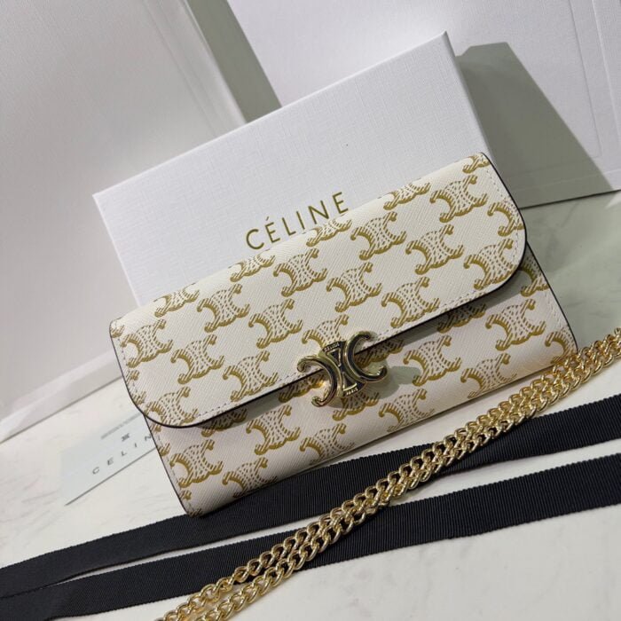 CELINE Presbyopia pattern white Chain bag 621663 Size:19*10.5*3.5cm