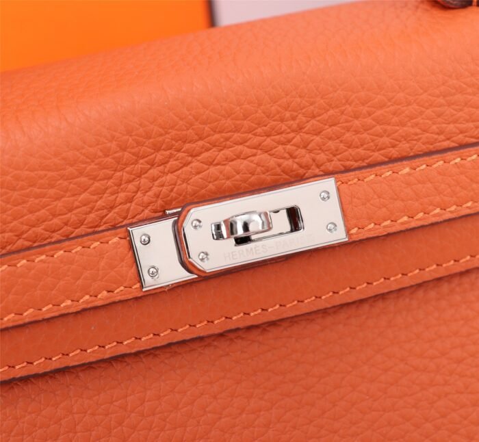 Hermès Kelly Togo Calf Sliver hardware Orange size: 25Cm/ 28Cm