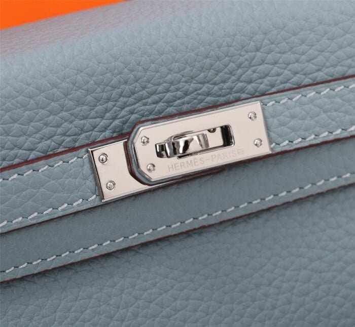 Hermès Kelly Togo Calf Sliver hardware Linen blue size: 25Cm/ 28Cm