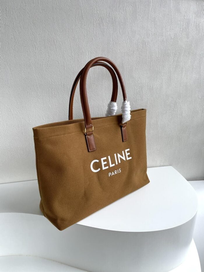 CELINE horizontal printed canvas and calfskin handbag brown Size: 44*32*16cm