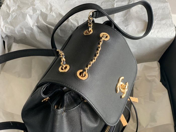 Chanel Classic backpack Black ball pattern series size: 24x21x16cm