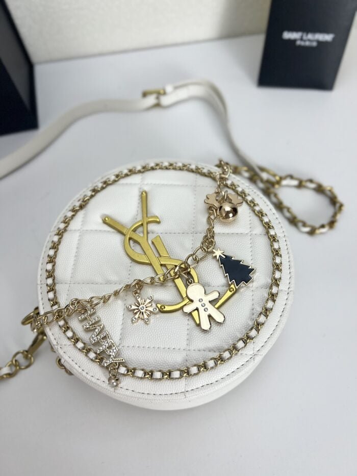 YSL round bun bag with chain strap white size: 17cm