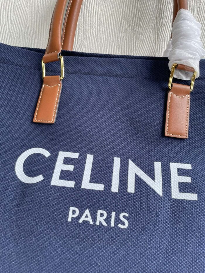 CELINE horizontal printed canvas and calfskin handbag Blue Size: 44*32*16cm