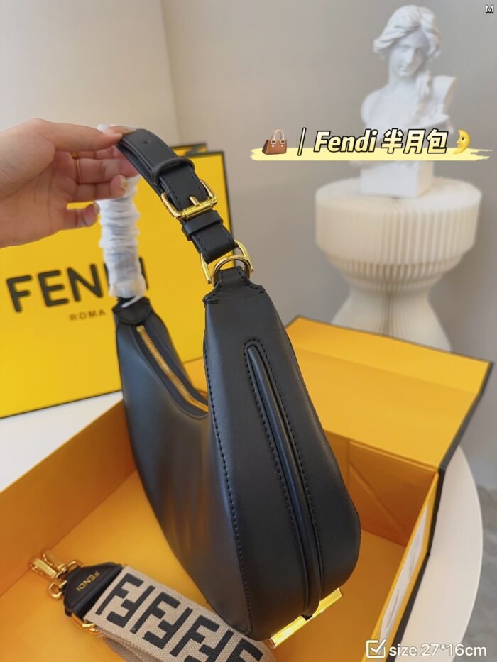 FENDI half moon bag Underarm bag Black Size: 28*16cm