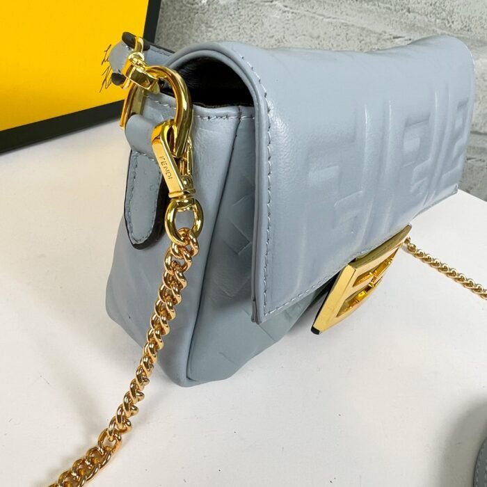 FENDI BAGUETTE Mini Chain Strap Light Blue Handbag Size: 4*18*11cm