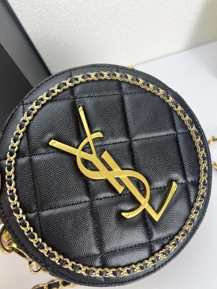 YSL round bun bag with chain strap black size: 17cm