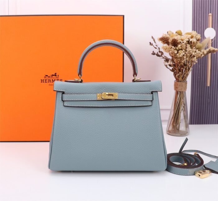 Hermès Kelly Togo Calf Gold hardware Linen blue size: 25Cm/ 28Cm