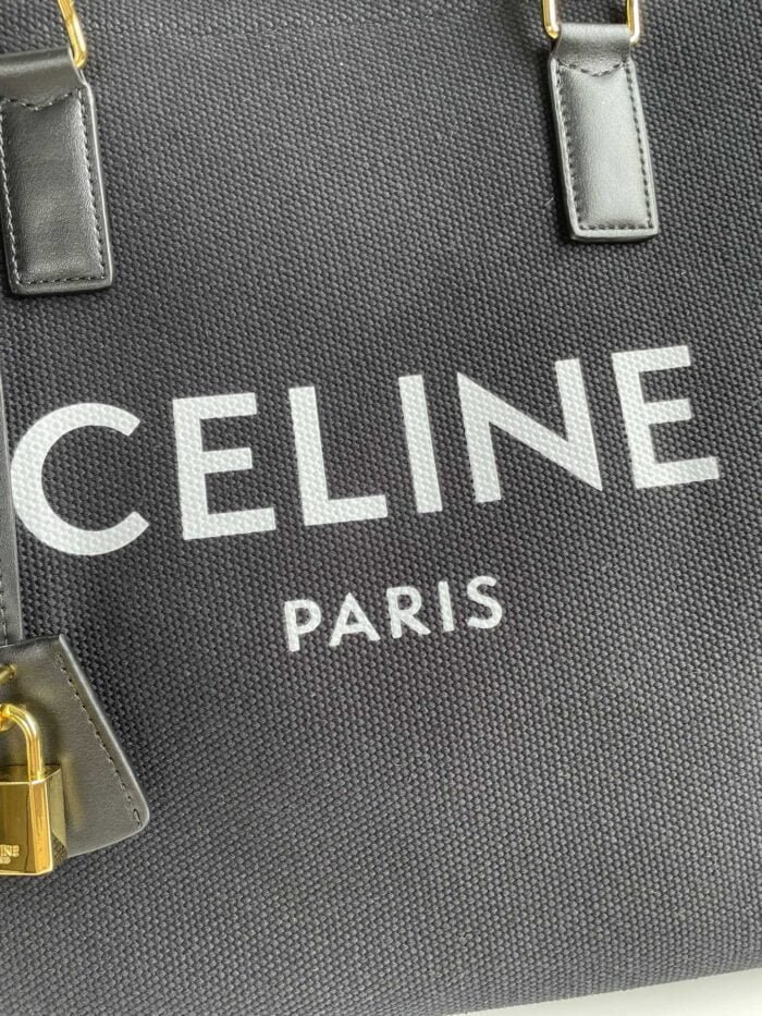 CELINE horizontal printed canvas and calfskin handbag Black Size: 44*32*16cm