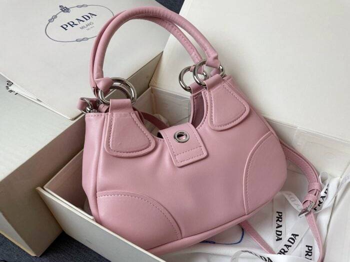 Prada leather Underarm bag pink 1BA381 size: 22.5cm