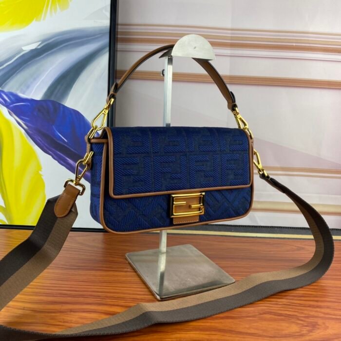 FENDI Baguette F embroidery Dark Blue shoulderbag F2029 Size: 26*5*15CM