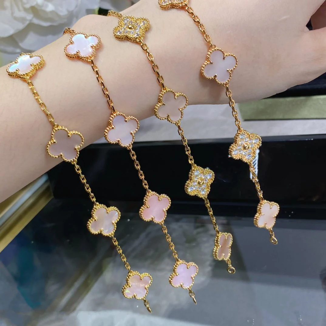 [VA]CLOVER 5 MOTIF DIAMOND PINK MOP PINK GOLD BRACELET