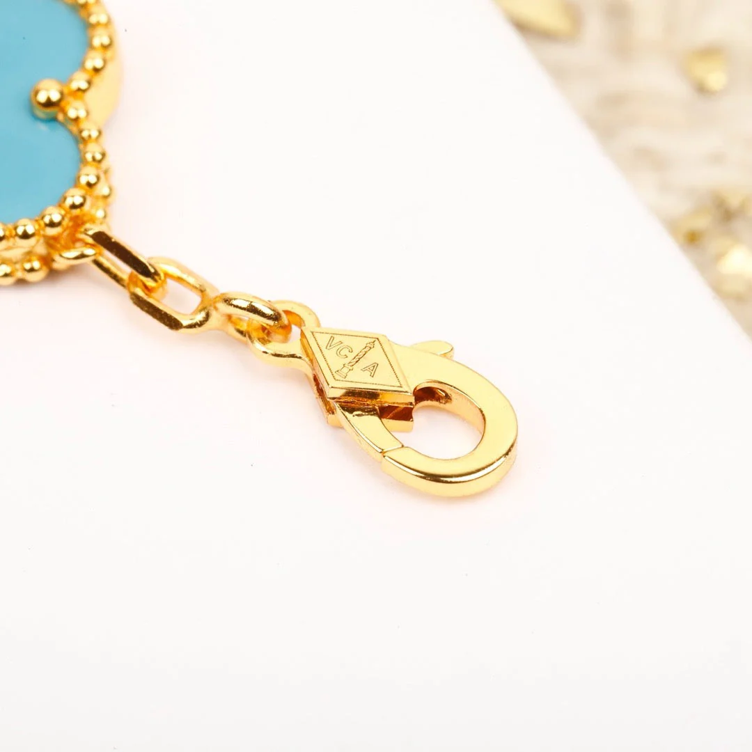 [VA]CLOVER 5 MOTIF TURQUOISE DIAMOND GOLD BRACELET