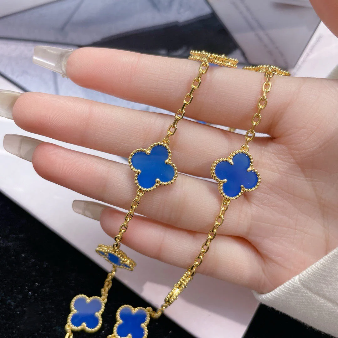 [VA]CLOVER 10 MOTIFS BLUE AGATE NECKLACE