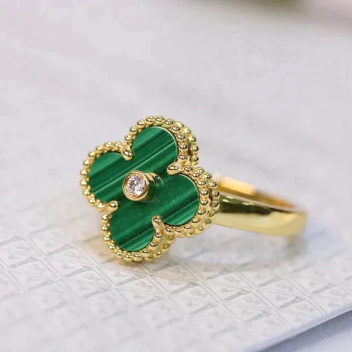 [VA]CLOVER MALACHITE RING GOLD DIAMOND