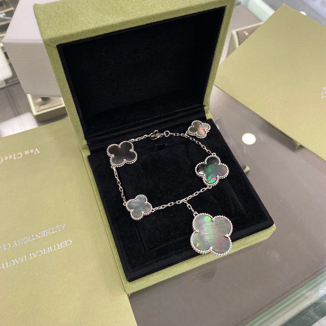 [VA]CLOVER 5 MOTIFS SIVLER DARK MOP BRACELET