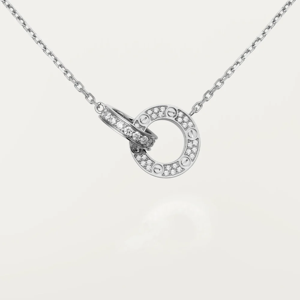 [CT]LOVE 7.6MM NECKLACE ROSE GOLD AND SILVER  FULL DIAMOND