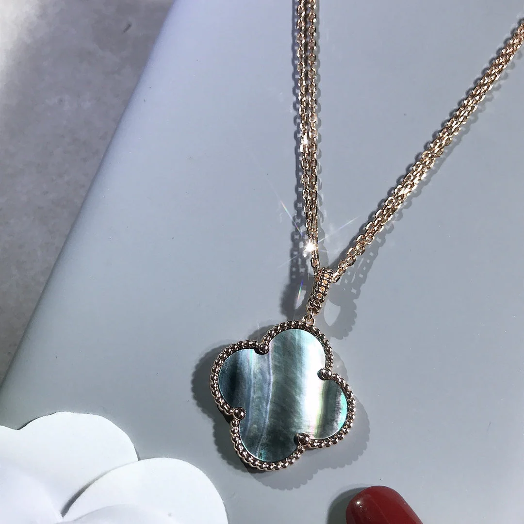 [VA]CLOVER 25MM GOLD DARK MOP BIG CLOVER NECKLACE