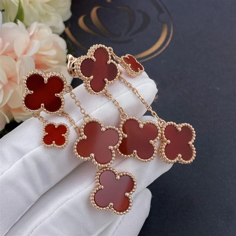 [VA]CLOVER EARRINGS CARNELIAN 4 MOTIFS PINK GOLD