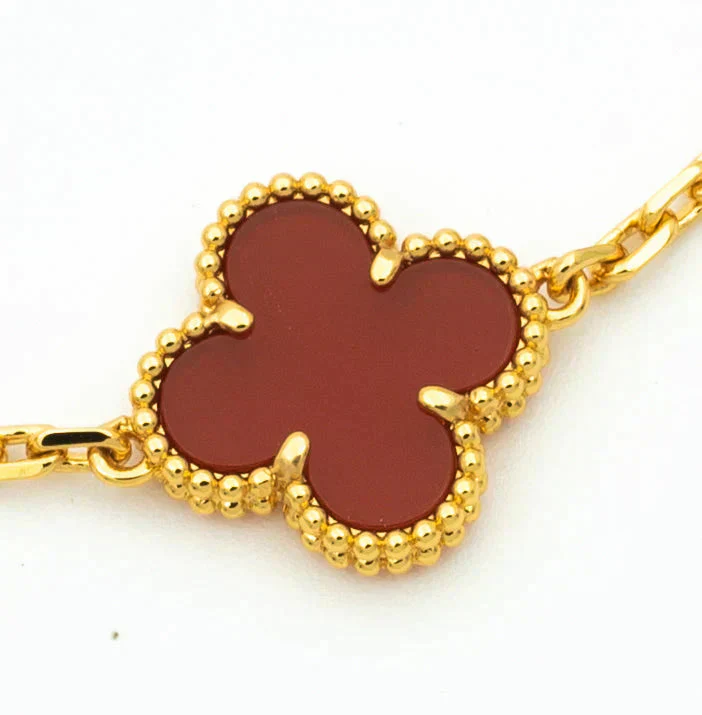 [VA]CLOVER 5 MOTIFS CARNELIAN DIAMOND BRACELET