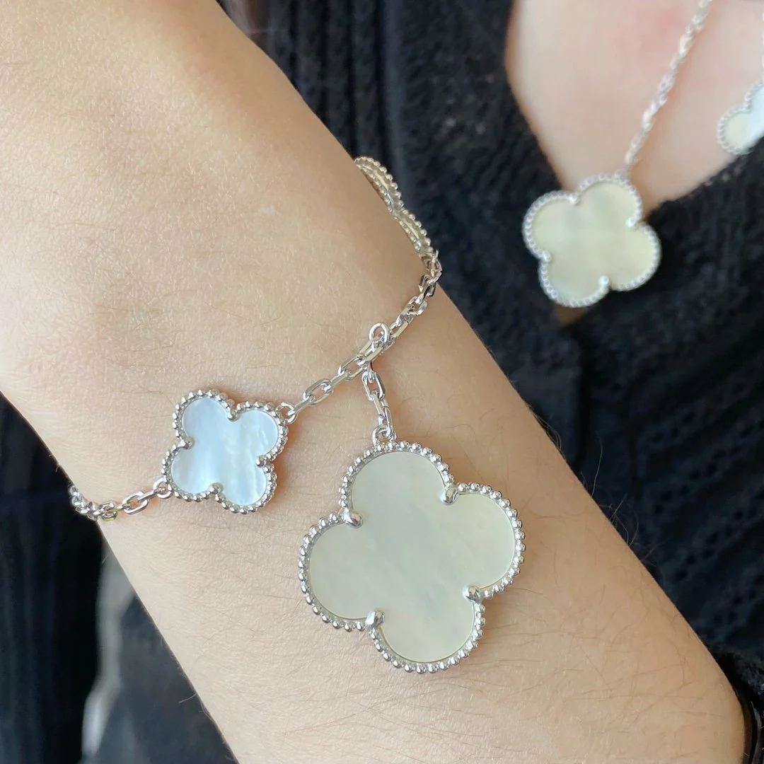 [VA]CLOVER 5 MOTIF WHITE MOP SILVER BRACELET